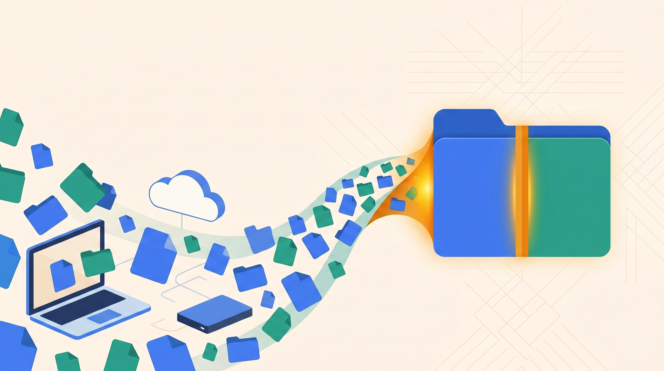 Files from disks, drives and clouds folding into one reconciled set